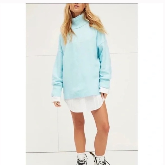 Free People Afterglow Mock Neck Sweater Sky Blue Size XS - Picture 1 of 12
